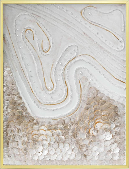 Framed Capiz Shell Abstract Wall Art 23.6x31.5 Coastal Decor Gold Frame-0