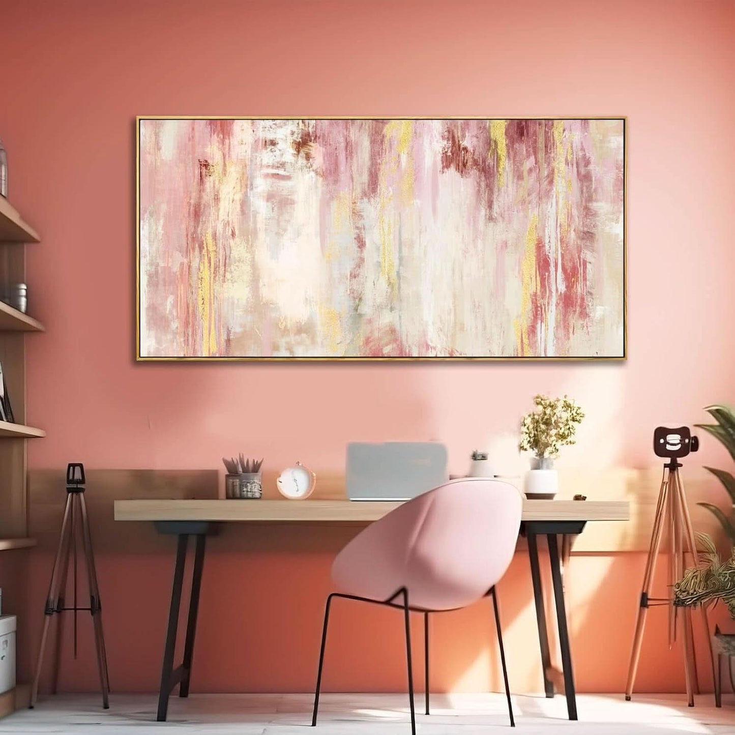 Pink Abstract Canvas Wall Art 20x40 Inches Framed Modern Decor-3