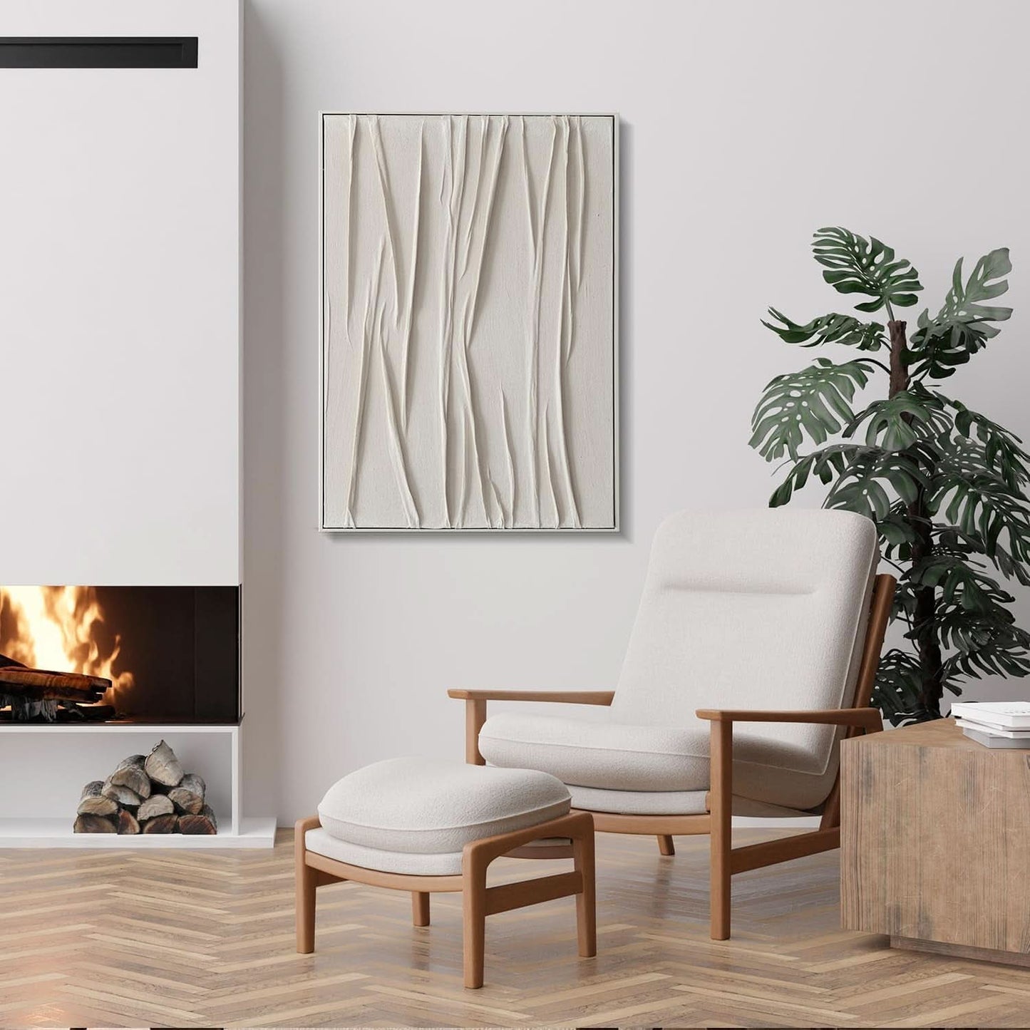 Beige Textured Abstract Wall Art 28x40 Inches Framed Canvas