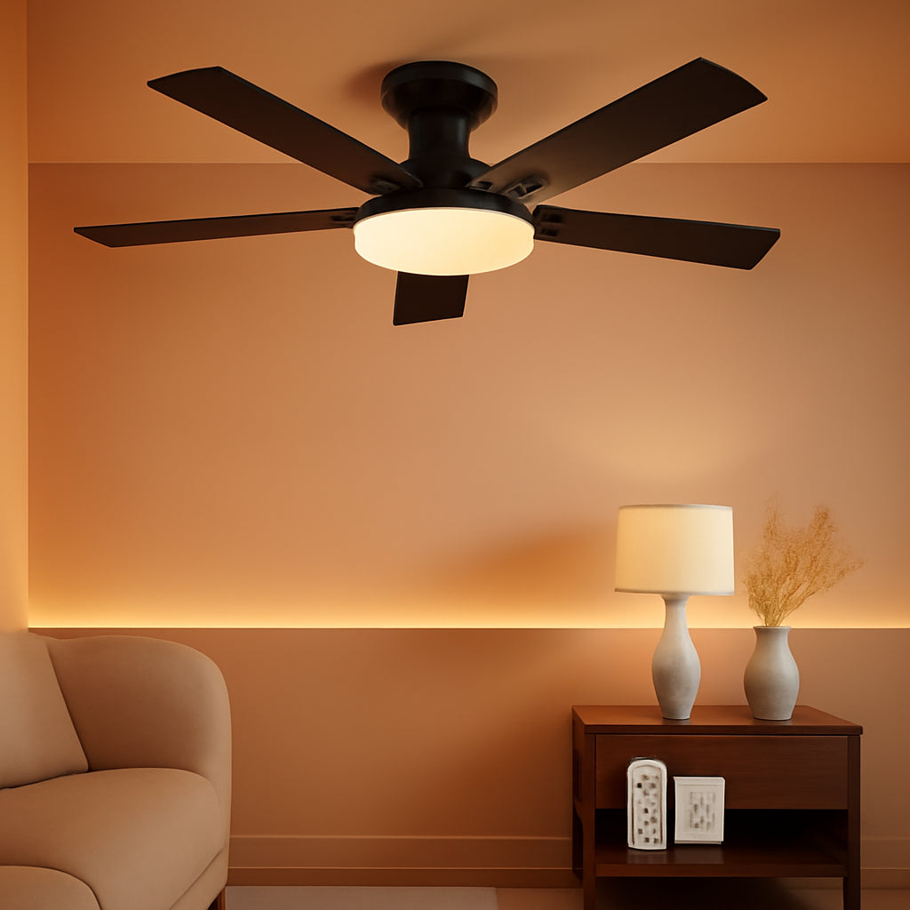 52 Inch Black Noiseless Ceiling Fan with Remote Control Light