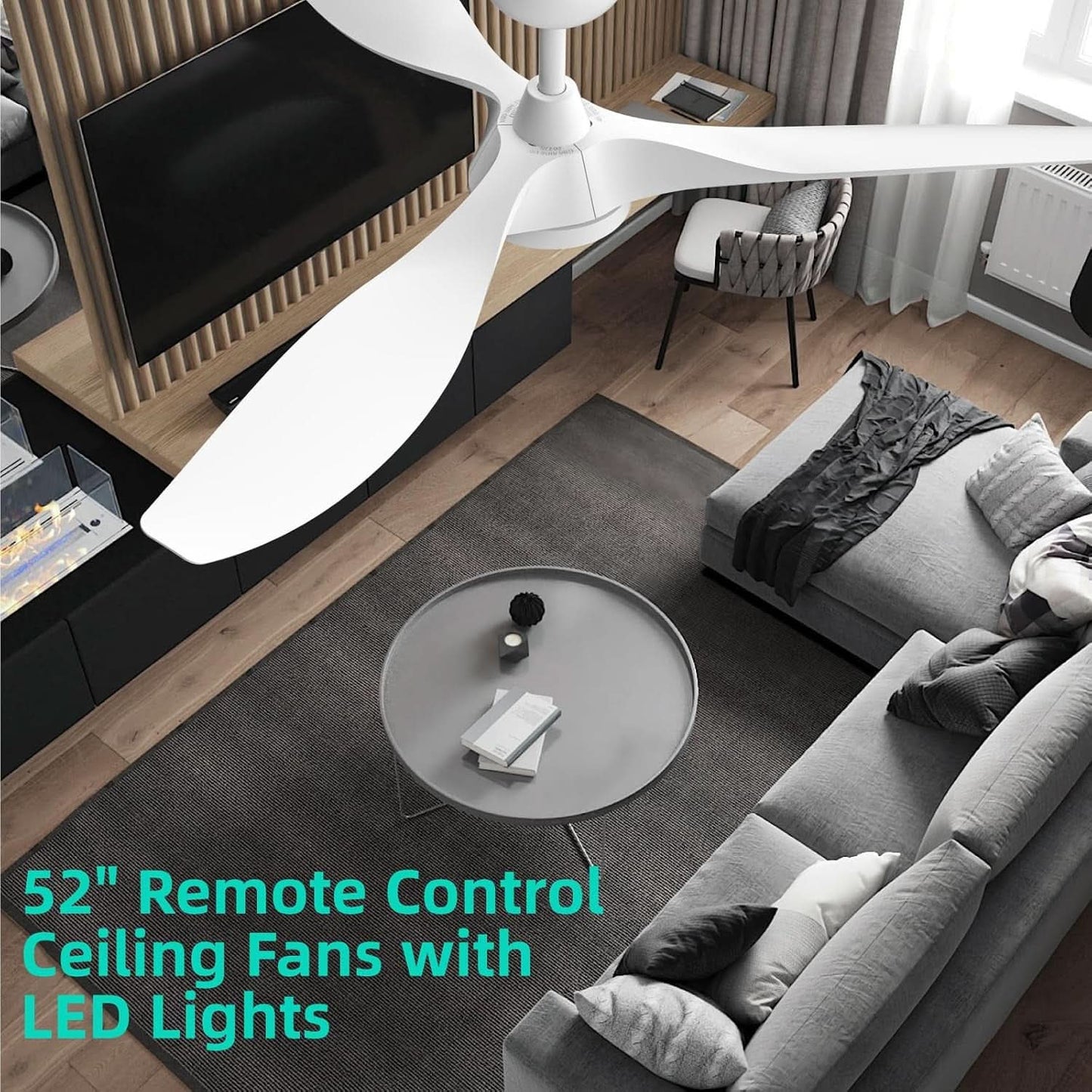 52 Inch White Energy Efficient Ceiling Fan with Integrated LED Light