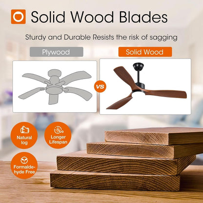 52 Inch Black Walnut Ceiling Fan with Remote Weather Resistant