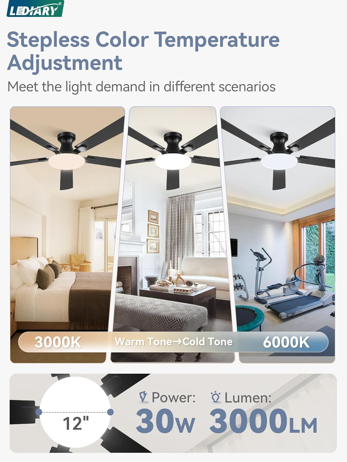 60 Inch Ceiling Fan with Ultra High Efficiency LED Lighting Remote Dimmer