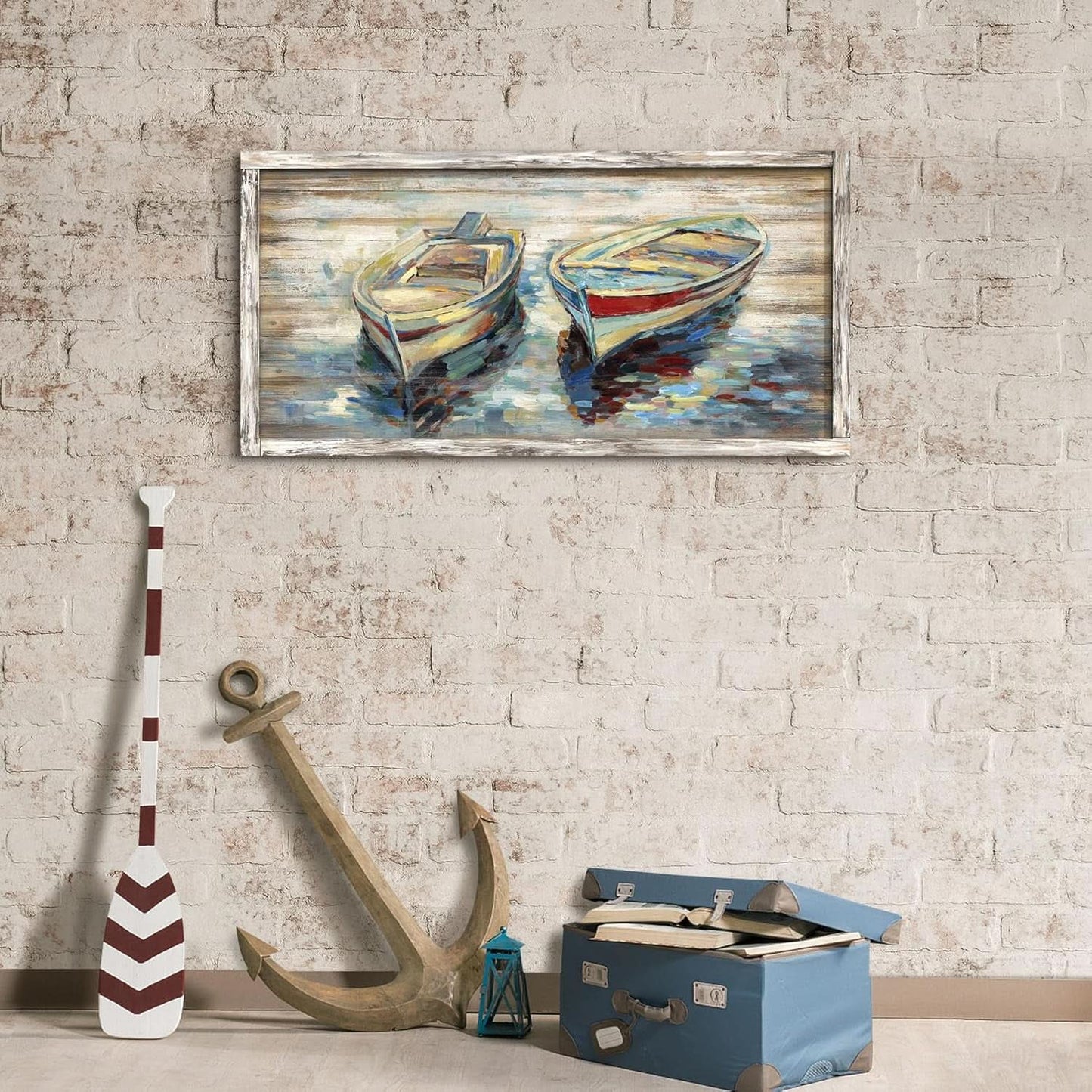 Abstract Nautical Seascape 40x20 Framed Coastal Wall Art Decor