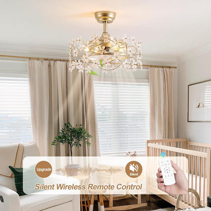 Modern ceiling fan with light fixture in a living room setting, featuring a remote control.