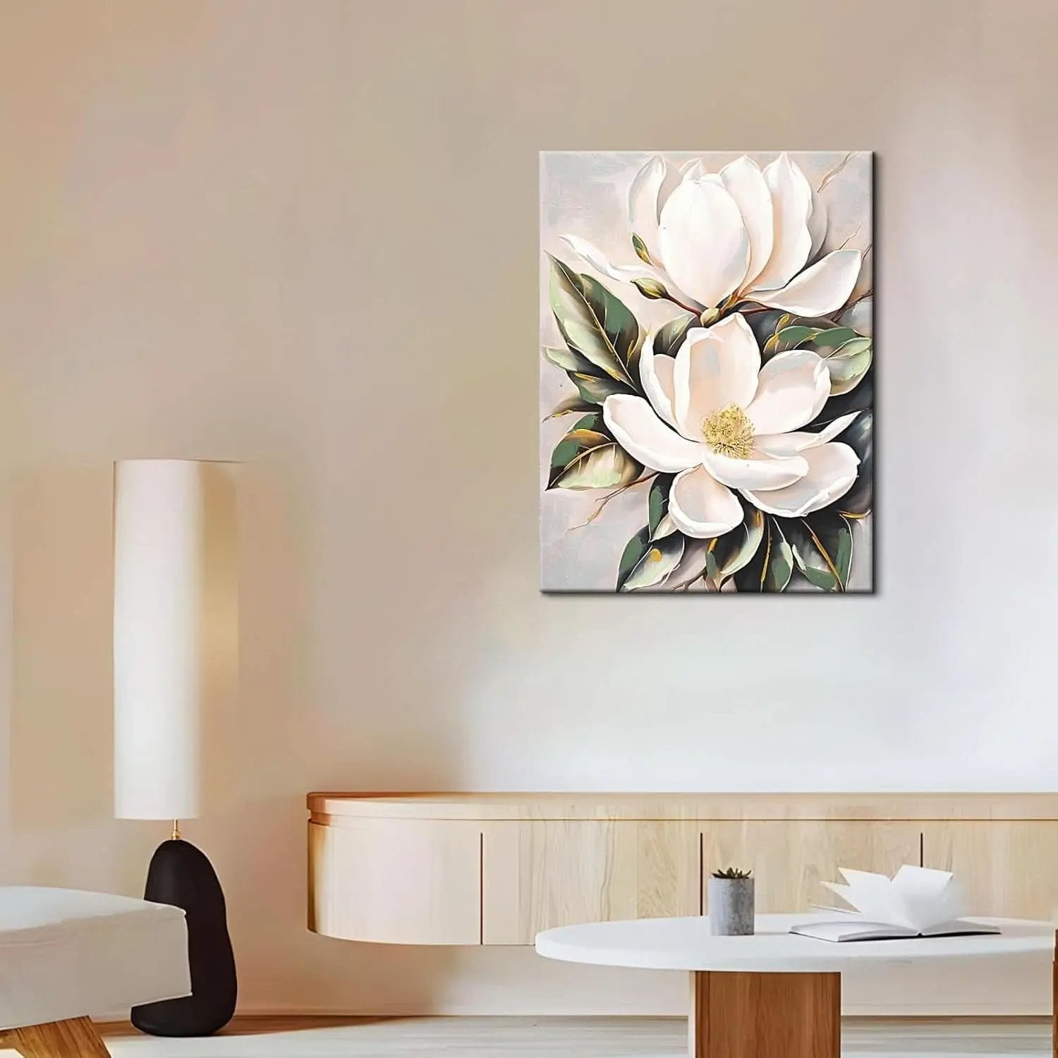 Floral painting on a wall in a modern living room