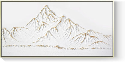 Decorative wall art with gold mountain outlines on a white background